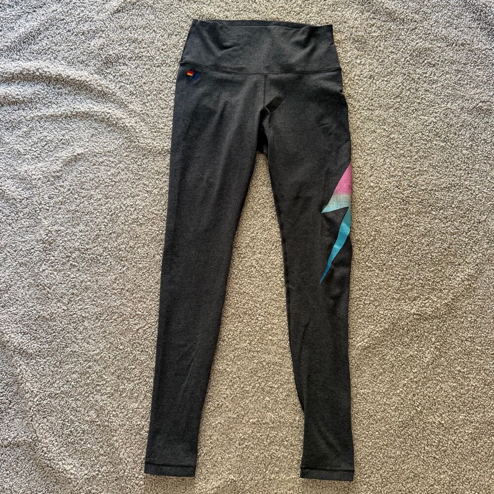 Aviator Nation Full Length Hi-Rise Bolt Fade Charcoal Leggings Sz XS